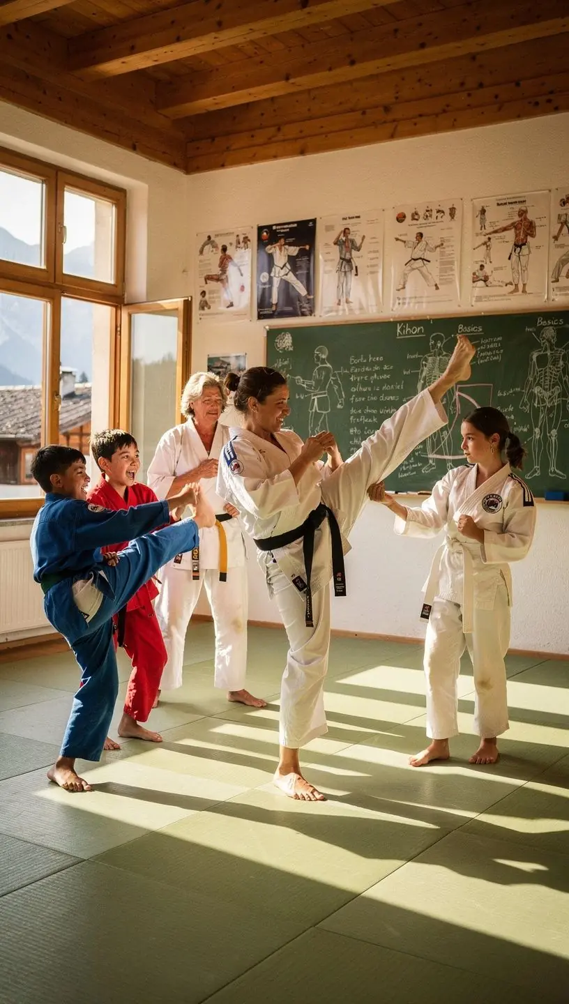 Ein Karatekämpfer demonstriert eine beeindruckende Technik im Dojo.