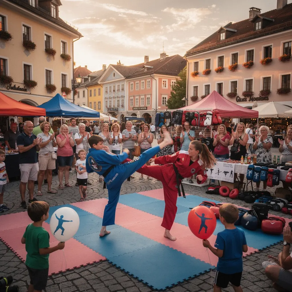 Ein Trainer demonstriert eine Taekwondo-Technik in einem Online-Kurs.