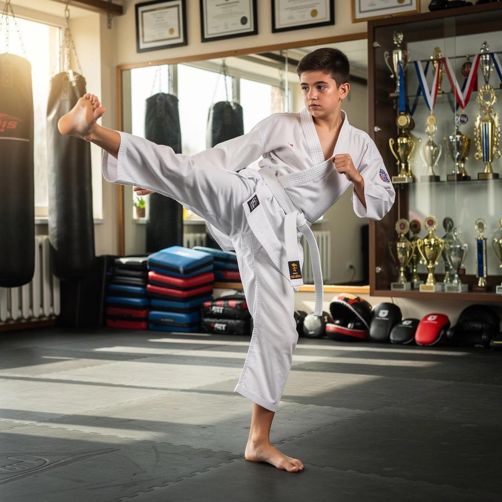 Eine Nahaufnahme von Trainingsausrüstung wie Handschuhen und Schützern.